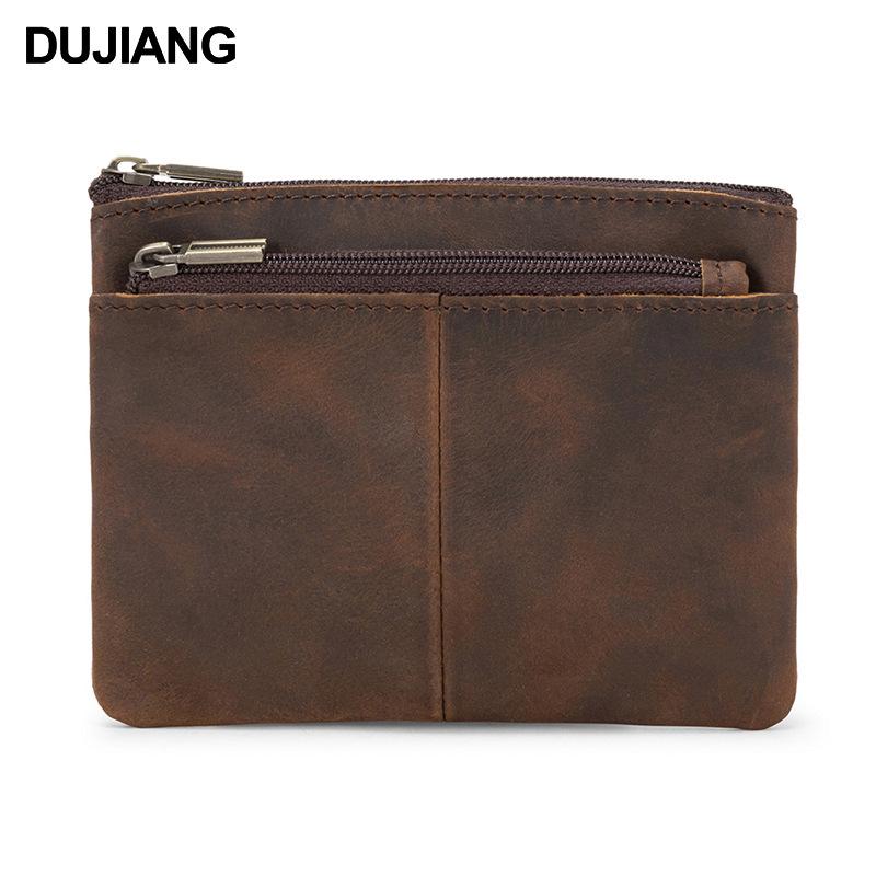 Vintage Cowhide Mini Coin Purse with Zipper - Slim, Stylish Coin Storage Bag with Pendant