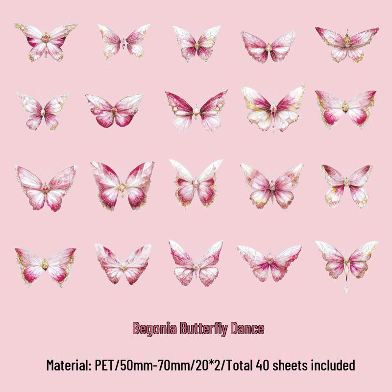 Zao Mo Xi Yu Die Meng Autocollants Papillon Doré Laser Cristal de Glace PET - Pack Journal Style Rétro INS