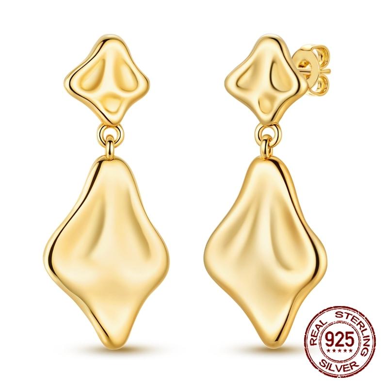 

925 Sterling Silver Irregular Wavy Geometric Dangle Stud Earrings Matte Minimalist Drop Earrings for Women Girls Jewelry Gift