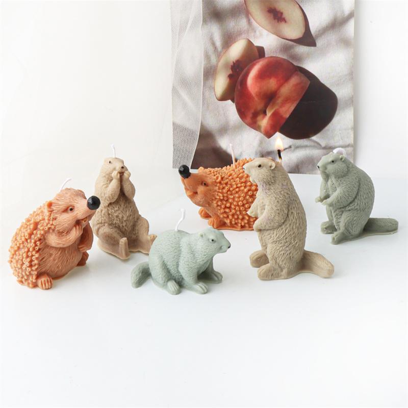 3D Cartoon Hedgehog Groundhog Silicone Candle Mold DIY Cute Animal Handmade Scented Candle Gypsum Mould Home Decor Gift
