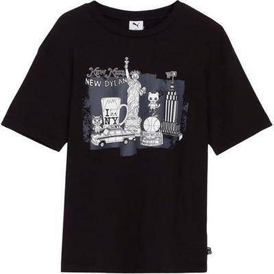 Puma Camiseta Manga Curta Gola Redonda Ombro Caído Slim Fit com Letras Unissex Preta 633168-01