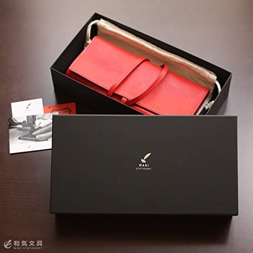 Wake Stationery Original Genuine Leather Pen Case Roll Type Tochigi Leather Made In Japan Red