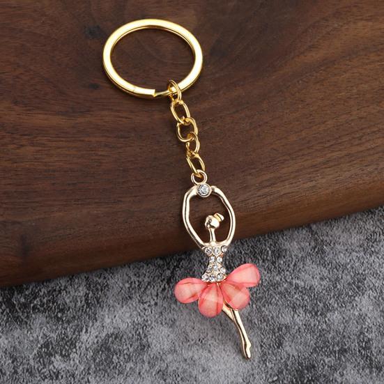 2Pcs Ballerina Keychain Pendant Lightweight Metal Rhinestone Keychain Portable Elegant Bag