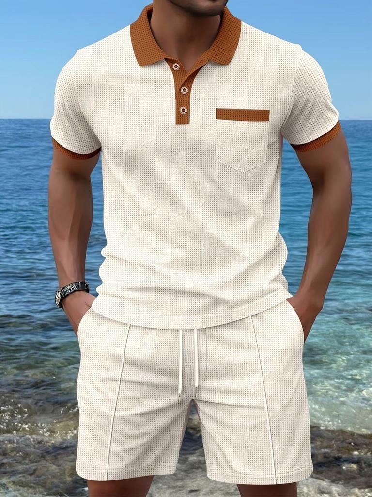 Men's Summer 2026 Lapel Waffle Knit Quick-Dry Short Sleeve Shorts Set
