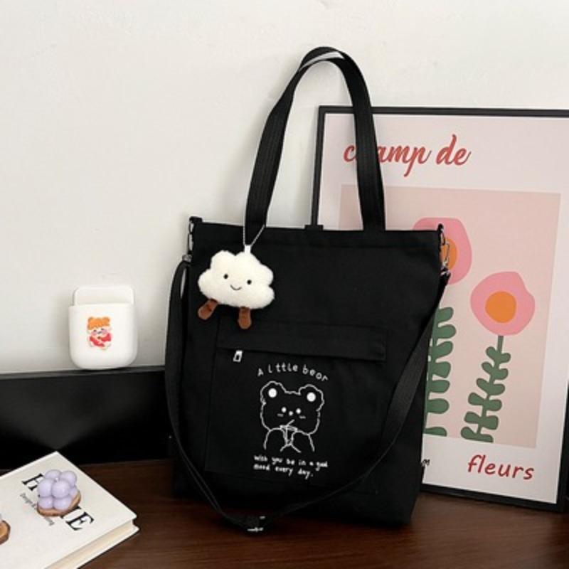 Simple autumn and winter new bag women's texture atmospheric canvas bag student class schoolbag cartoon handbag bag