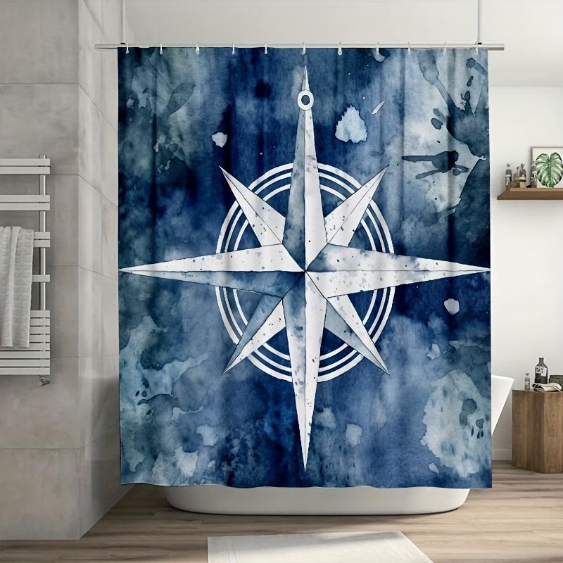 

1Pc Creek Blue & White Nautical Star Shower Curtain, Durable Polyester, Easy Clean, For Bathroom Decor W60H190(CM)-1 Pcs