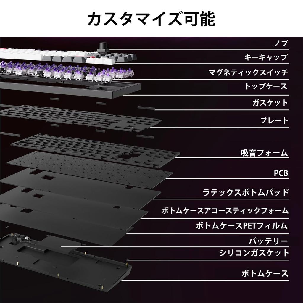 Keychron Q3 HE QMK Wireless Custom Gateron Magnetic Rapid Wired RGB Full Compatible with and Linux Carbon Keyboard, Hall-Effect Double-Rail Switches,