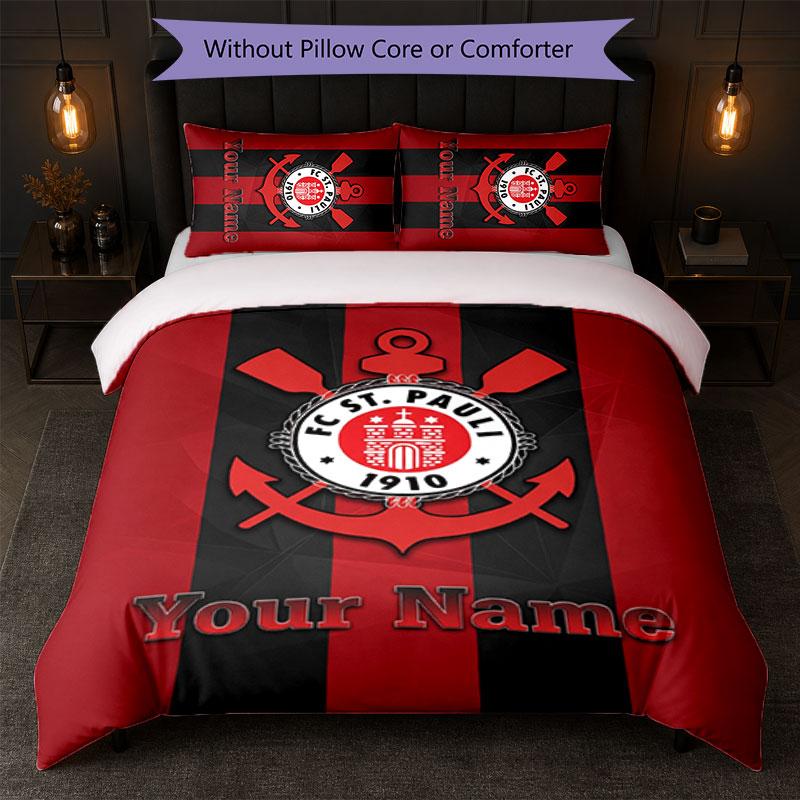 FC St. Set Biancheria da Letto Pauli Nome Personalizzato Testo Logo Calcio Regalo Personalizzato per Occasioni Speciali Decorazione Camera da Letto