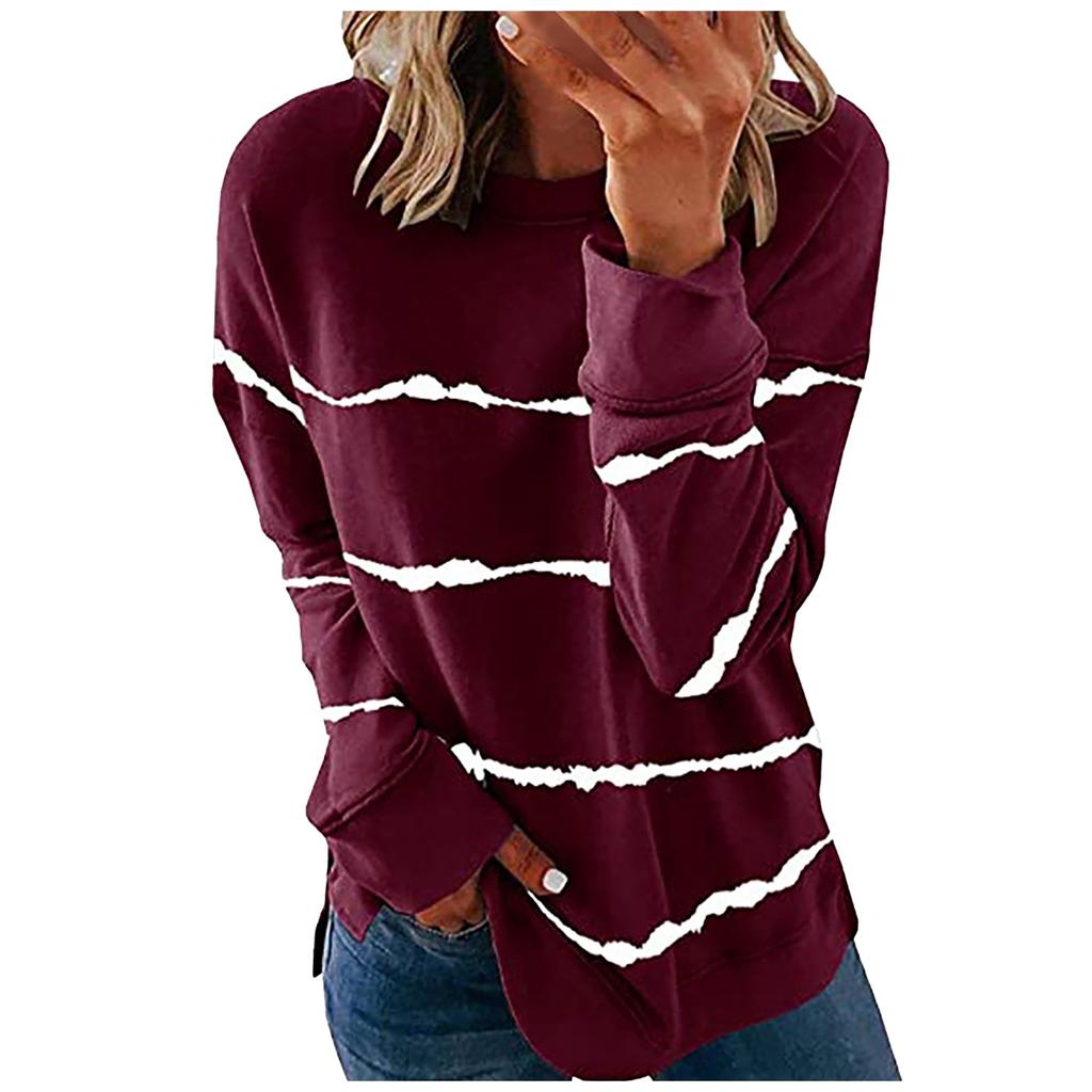 Women's Casual  Contrast Color Long Sleeve Top Pullover Sweatshir