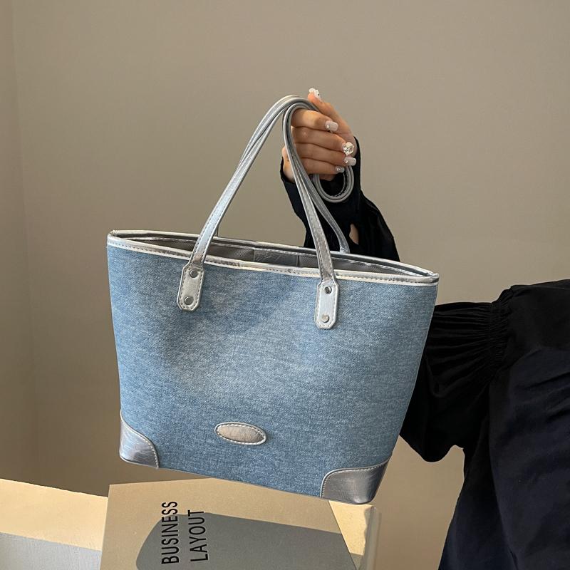 Student Classroom Large Capacity Tote Bag Women's Korean Fashion Denim Casual Underarm Bag  Commuter Shoulder Bag
