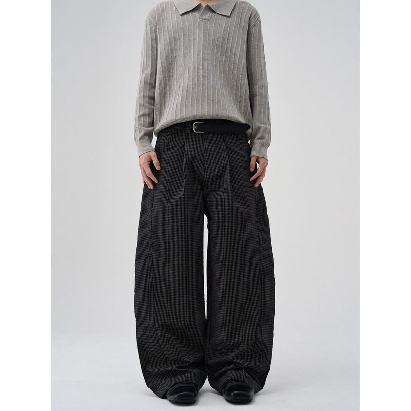 Kisko American Retro Adjustable Waist Plaid Casual Knife-Cut Pants Unisex Design Wide-Leg Versatile Pants