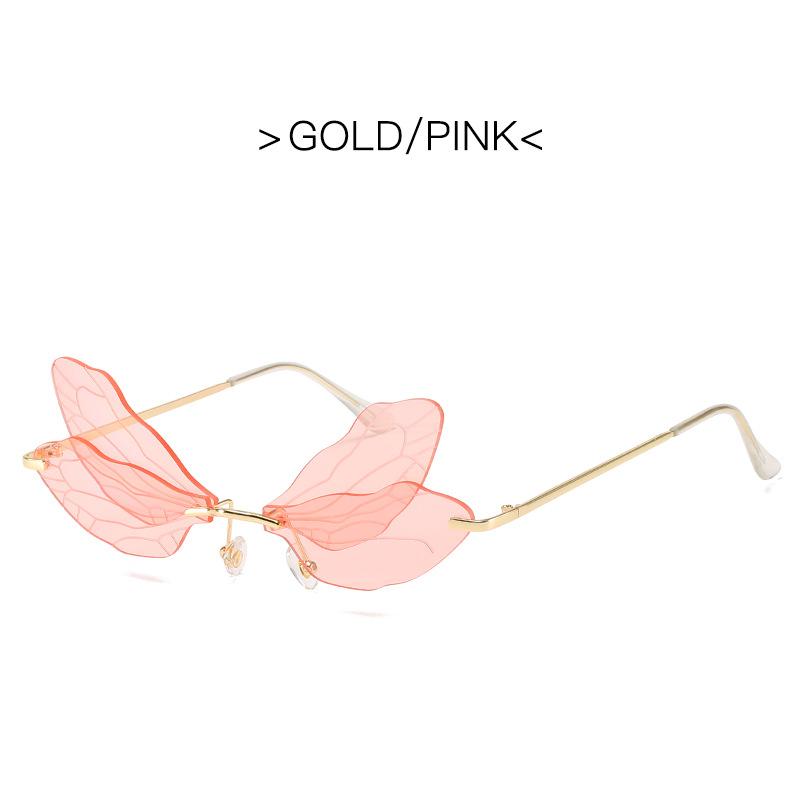 

Модные солнцезащитные очки-бабочки без оправы, солнцезащитные очки с крыльями стрекозы, женские винтажные прозрачные линзы с океаническими линзами, велосипедные очки UV400 розовый