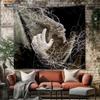 1pc Black And White Line Hand Printed Tapestry, Living Room Wall Art Decoration Background Cloth, Machine Washable Space Pendant