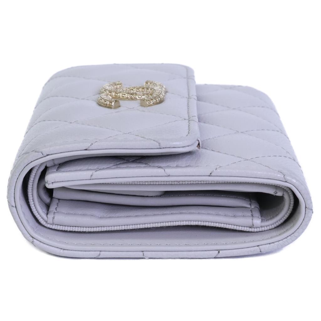 CHANEL AP4250 Caviar Skin CC Logos Small Flap Wallet Tri-fold wallet (with Coin Pocket) Light gray/GDHardwareUsed