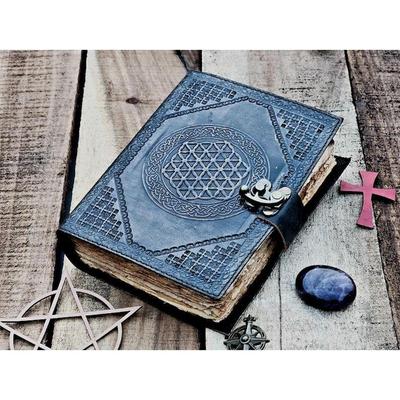 Handmade Leather Journal Flower Of Life with C Loc Handmade Pepar Antique Book of Spell the Circle of Life For Traveling Sketchbook