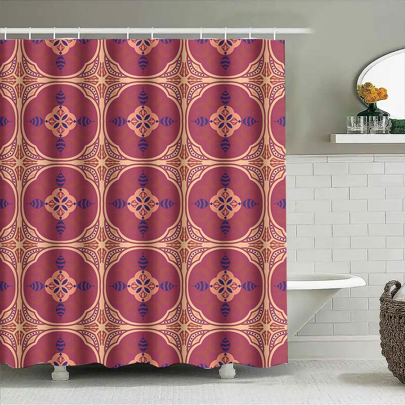 

Vintage Pattern Shower Curtain Fabric Waterproof Bathroom Decor Luxury Bath Mat Set Printing Home Accessories Blue Pink Design ( W60H190(CM)-1 Pcs