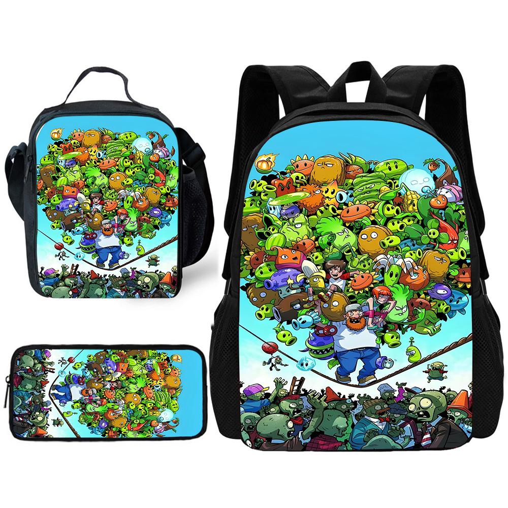 Child Hot Game For P-Plantss Vs Z-Zombiess School Backpack with Lunch Bags ,Pencil Bags ,School Bags for Boys Girls Best Gift