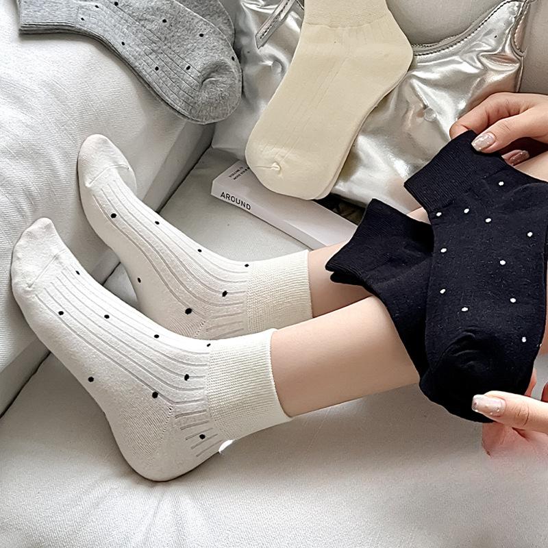 Solid-colored Cotton Socks, Women's Short Socks, Summer Trendy Polka Dot Women's Boneless Boat Socks