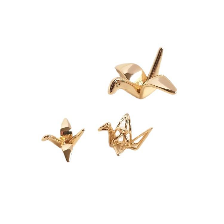 14K Gold-Filled Color-Preserving 3D Origami Crane Pendant Earrings Charm