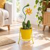 Yellow Iron Planter with Floral Metal Ornaments Indoor Outdoor Flower Stand