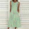 Ladies Plus Size Sleeveless Crew Neck Dress Distinct Floral Printed Loose Mid Length Dress