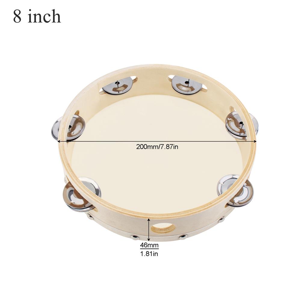 Wood 6 8 10 Inch Hand Held Tambourine Sheepskin Head Single Row Jingles Church Party KTV Musical Educational Rhythm Percussion Instrument Gifts