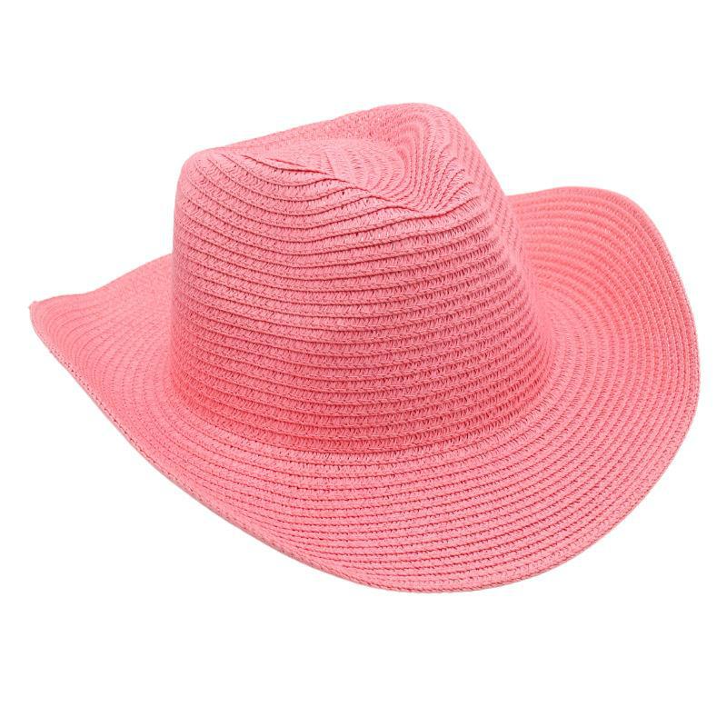 Adjustable Lightweight Wide Brim Solid Woven Panama Curled Straw Western Cowboy Visor Sun Hat With Accessories for Seaside Beach