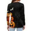 Women's Long Sleeve V-Neck T-Shirt with Button and Halloween Print Casual Top