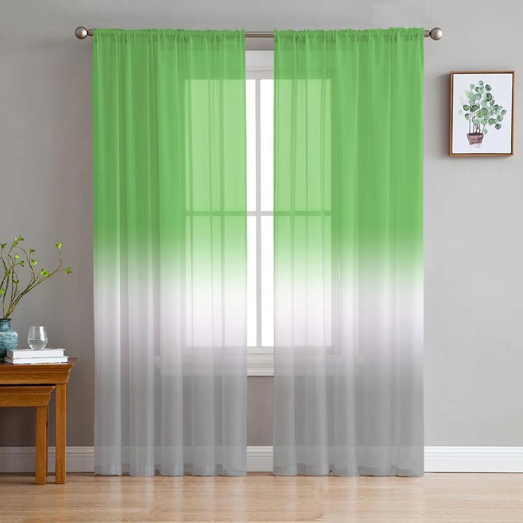 Pink White Grey Gradient Ombre Tulle Curtains For Living Room Kitchen Decoration Chiffon Window Treatments Voile Sheer Curtain