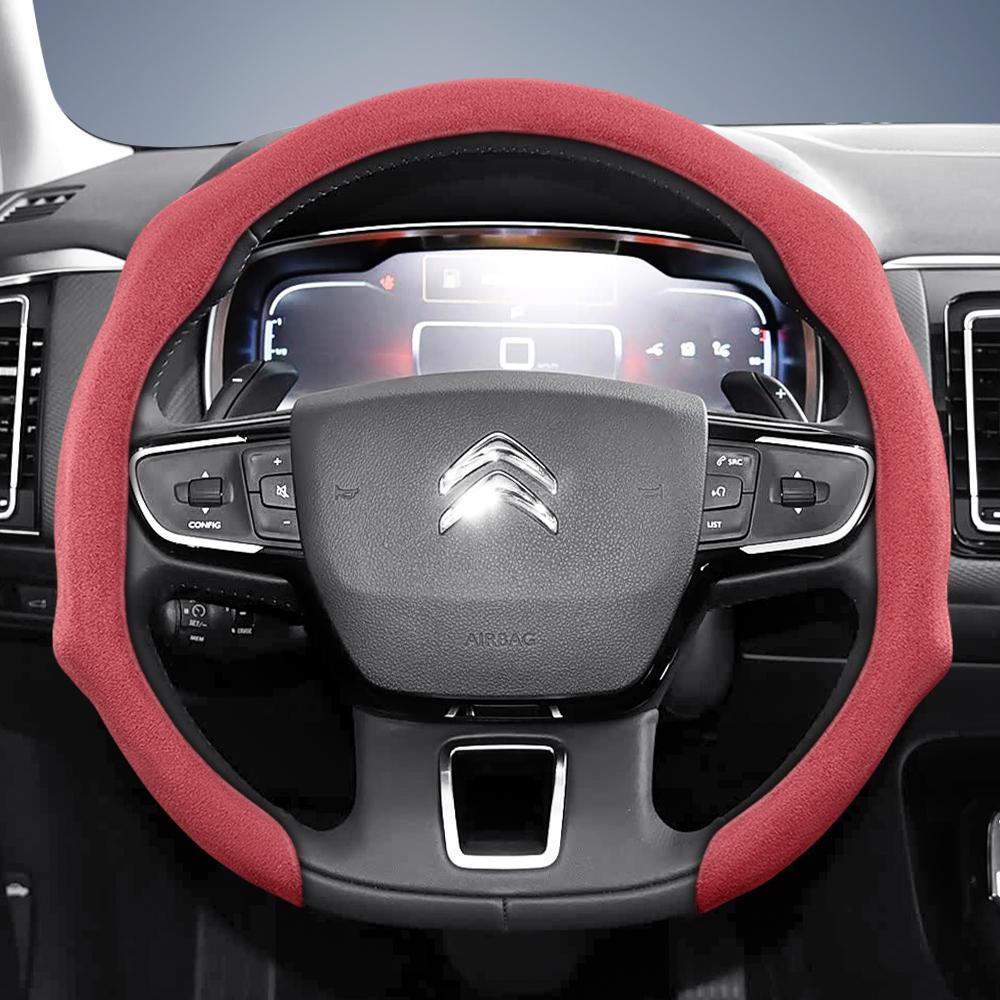 Suitable for Citroen Premium Suede Snap-On Steering Wheel Cover, Non-Slip and Durable, for C3 C4 X Berlingo C5 Aircross Jumper Spacetourer Ami X, Ava