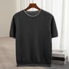 T-shirt à Manches Courtes et Col Rond Color Block 100% Laine Australienne pour Homme - Coupe Ample Décontractée, Couche de Base en Cachemire Printemps/Automne.