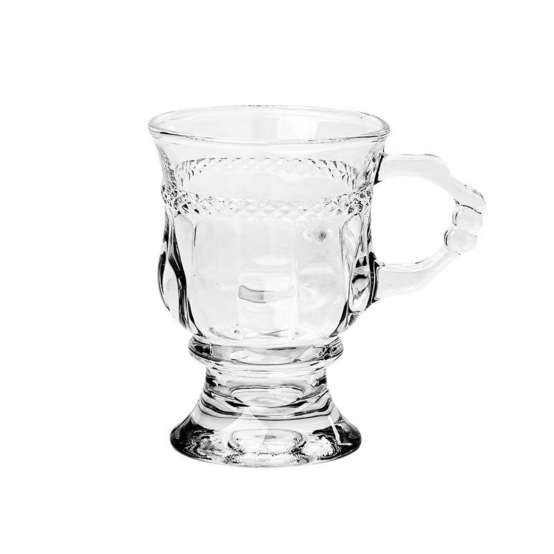

Simple retro relief European water cup tall glass, souvenir amber creative ins glass coffee cup 101-200ml чистый