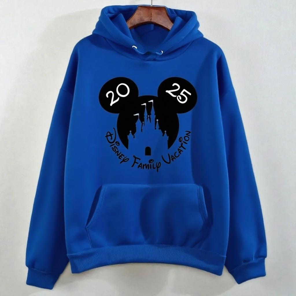 Disney Parent-Child Wear Fun 2025 Disneyland Travel Pattern Multi-Color Hoodie Women's Kawaii Pullover Casual Couple Sweatshirt