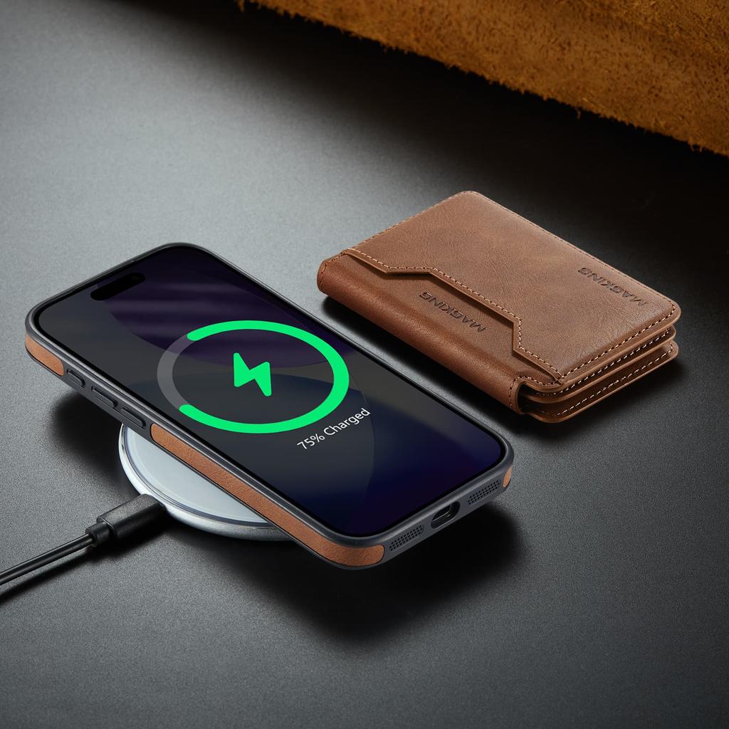 Magnetic Attraction Leather Case for iPhone 17 Pro Max 16E Air 16 15 Plus 14 Pro 13 12 Detachable Card Bag Holder Phone Cover
