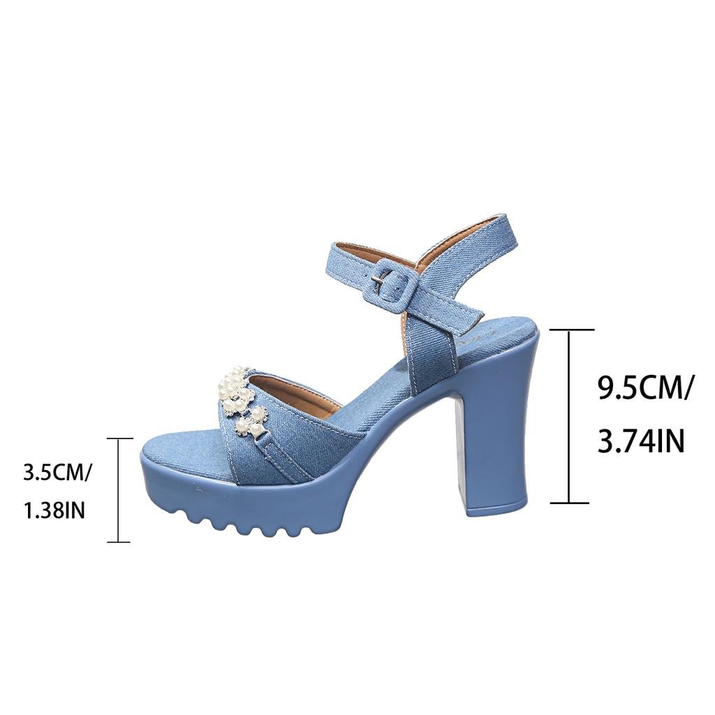 Fashion New Style of Women's Casual, Breathable, Thick-heeled, Versatile Cowhide Fabric Open-toe Fashionable High-heeled Sandals