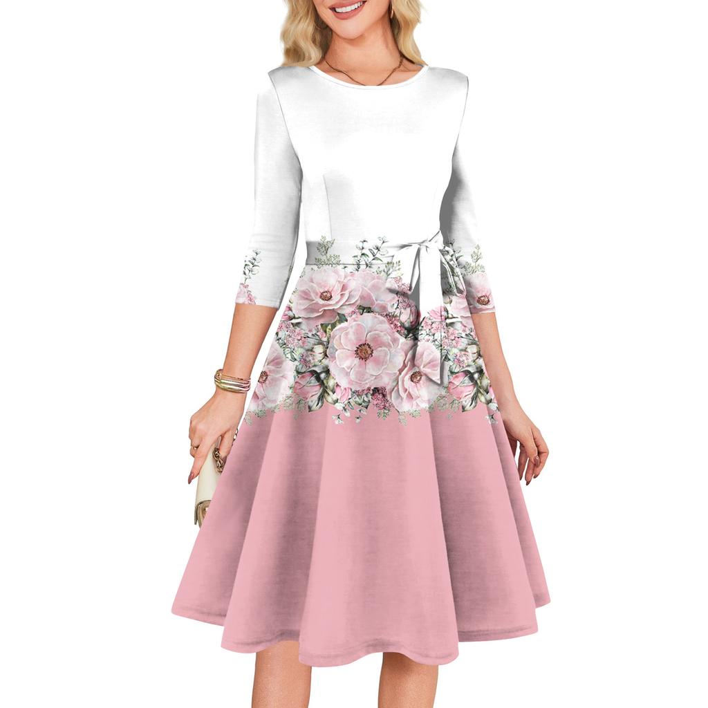 Dámské koktejlové šaty 3/4 rukáv Vintage šaty pro svatebního hosta