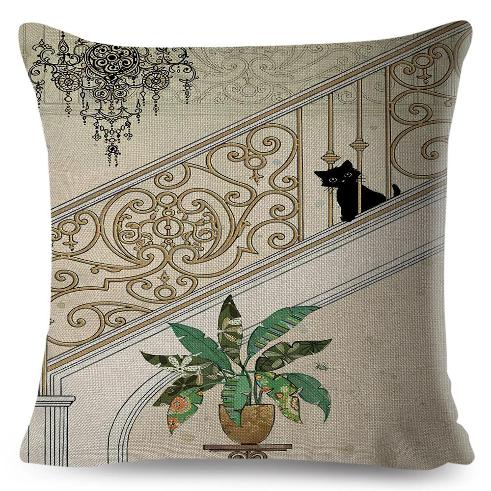 Cute Elegant Black Cat Cushion Cover Double Print Decor Cartoon Animal Pillow Case for Sofa Home Car Linen Throw Pillowcase