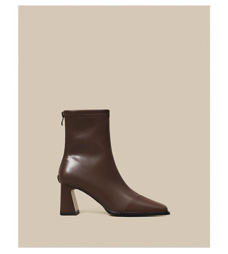 

High-heeled Martin boots women s 2025 autumn and winter new single boots brown square head thick heel thin French foot-showing small short boots 40
