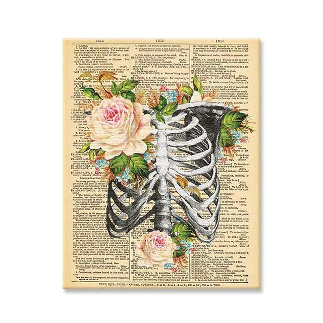 Ανθρώπινα Όργανα Τέχνη με Λουλούδια Ζωγραφική σε Καμβά Vintage Ιατρική Ανατομία Εικόνες στον Τοίχο Αφίσες Cuadros Κλινική Νοσοκομείου Διακόσμηση Τοίχου