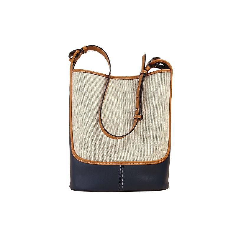 IELGY Contrasting Color Canvas Bucket Bag Women s Large Capacity Shoulder Bag Messenger Bag