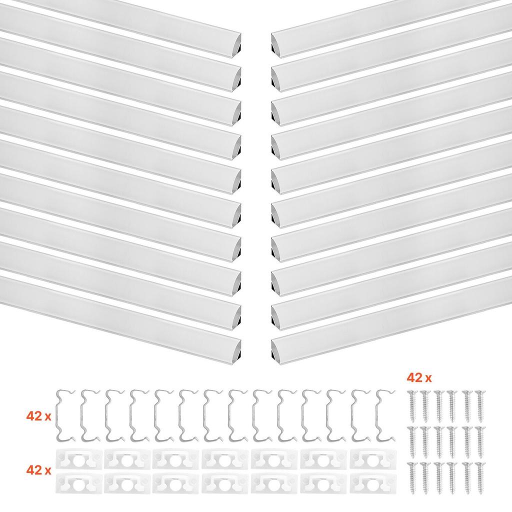 20-Pack 3.3 ft/1M V Shape LED Aluminum Channel, with Milky Cover, End Caps and Mounting Clips, Aluminum Profile for LED Strip Light Installations,