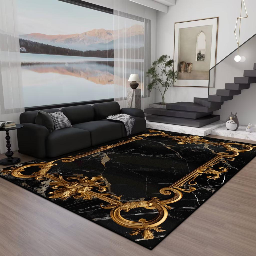 Black Gold Marble CARPET FOR LIVE ROOM Washable Room Decorations Sofa Table Large Area Rugs Non-slip Large Rug Coffee Tables Mat