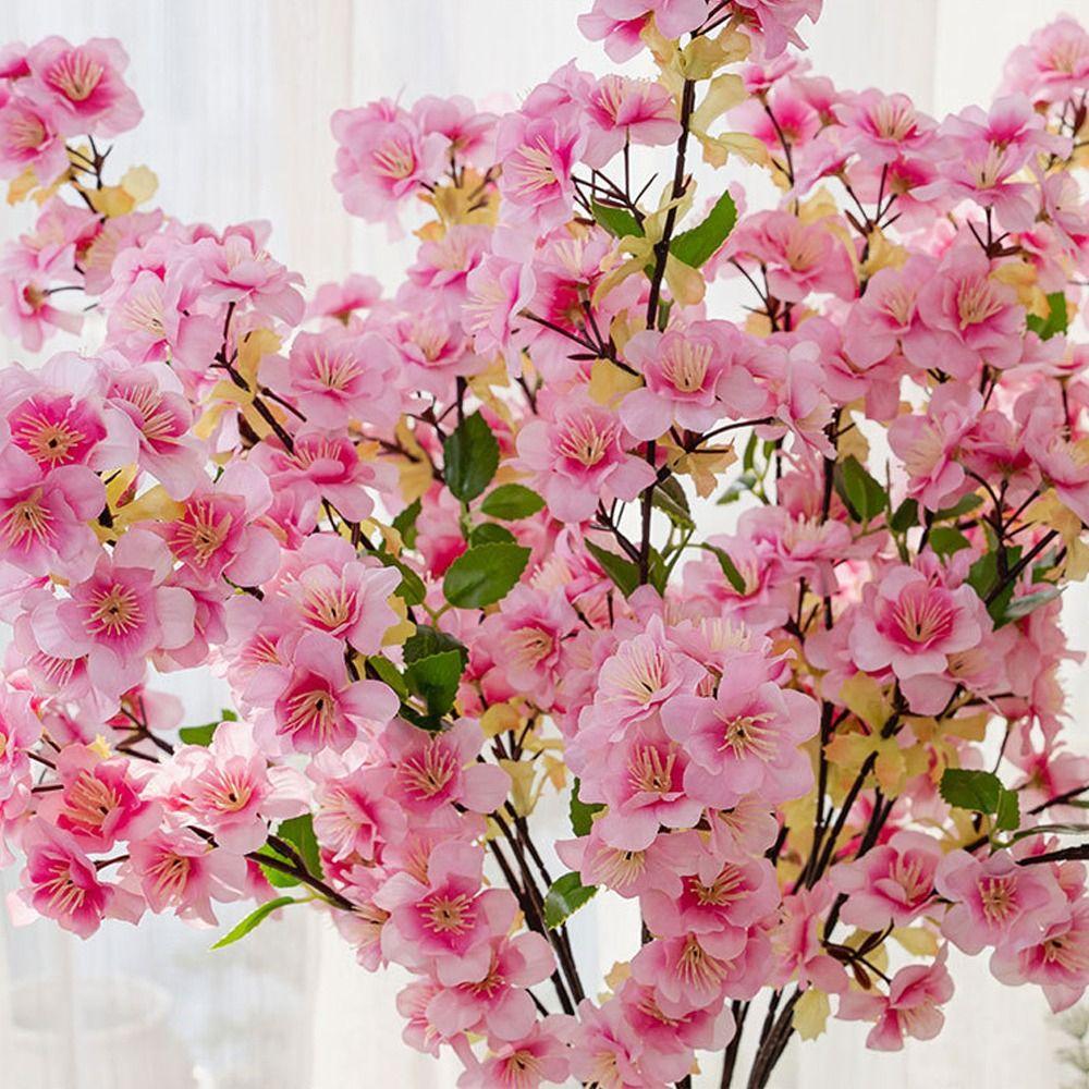 Plastic Artificial Peach Blossom Branch Real Touch Fake Flower Silk Cherry Blossom  Wedding Decor
