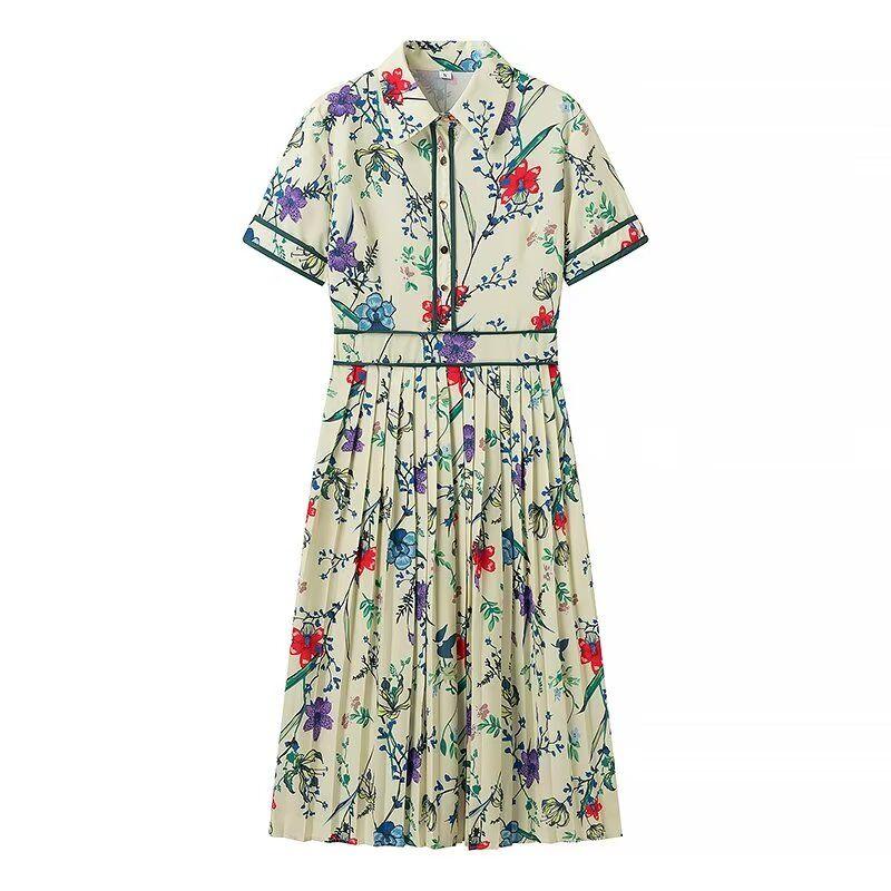 Kaslead New Arrival Women's Clothing Fashion Style Fashion Casual Minimalist Pleated Print Short Sleeve Dress