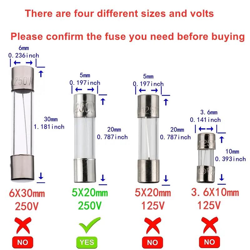 100 PCS Fast Blown Glass Fuse Combination Kit 5x20 mm 250 V 0.1 0.2 0.25 0.5 1 1.5 2 3 4 5 8 10 12 15 20 A In Clear Plastic Box Fuses4