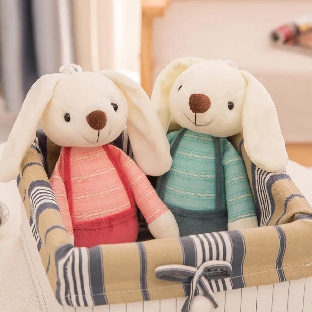 40Cm Long Ear White Bunny Plush Toy Cute Striped Suspenders Rabbit Doll Decor Soft Stuffed Animal Kids Gift