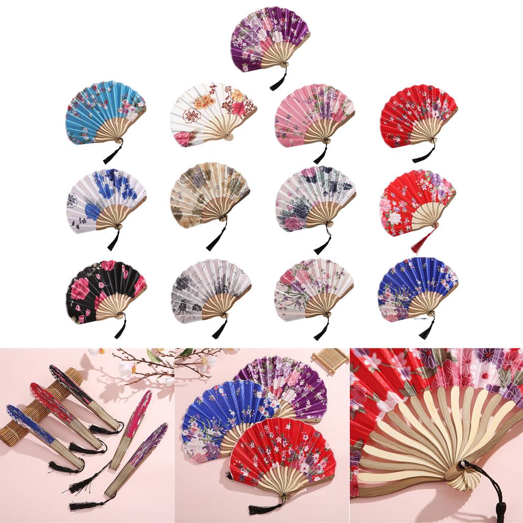 Bamboo Fold Hand Fan Wedding Chinese Japanese Fan Vintage Flower Folding Fan for Wedding Dancing Party Women Gift