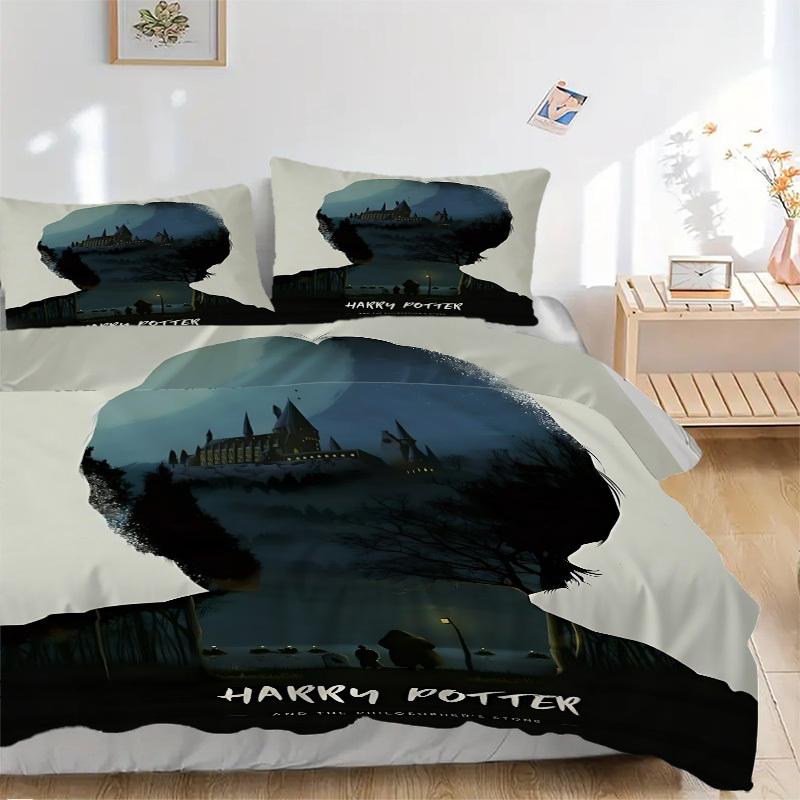 3pcs Harry Potter Bedding Set, Soft Polyester Duvet Cover and Pillowcases Machine Washable Seasons all suitable 52