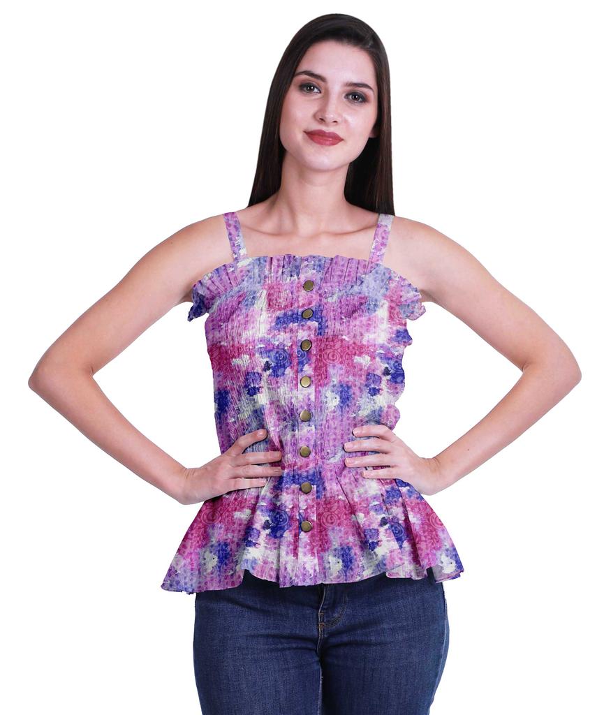 Moomaya Casual Shoulder Strap Flared Hem Cotton Slub Printed Women Summer