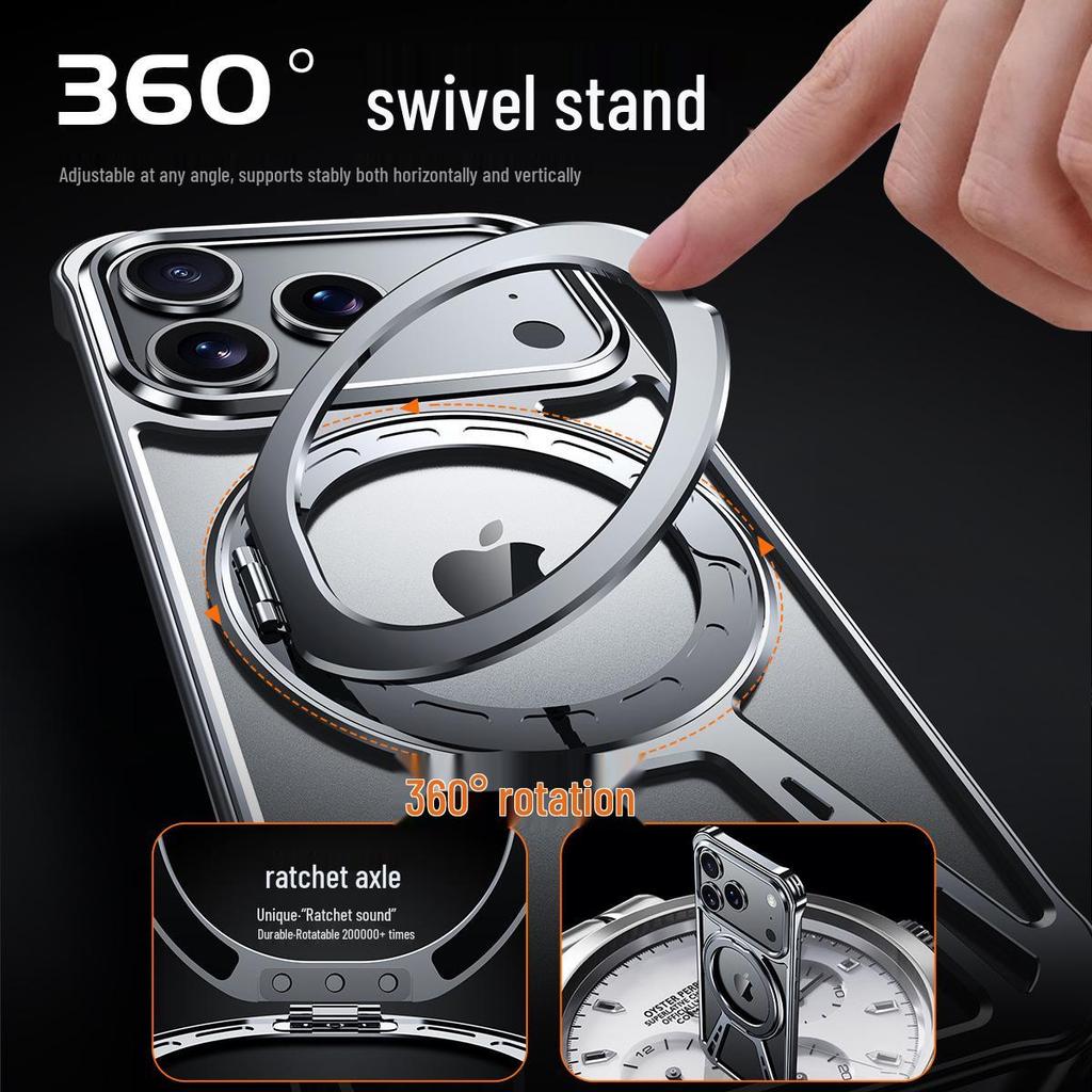 Compatible with iPhone 17 Air: Metal Hollow Heat-Dissipating Magnetic Stand Case for Apple 15/16 Pro Max.